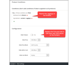 Example 2 - Replace Price/Add to Cart for Leggings - Rules settings