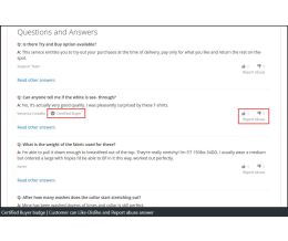 Answer - certified buyer label, like, dislike, report abuse