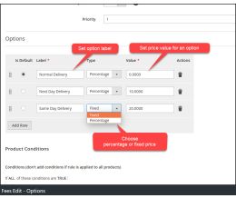 Backend - Create Fee form - fee options