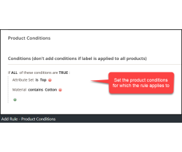 Add Rule form - Product Conditions tab