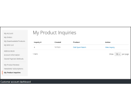 Customer product inquiries my account dashboard