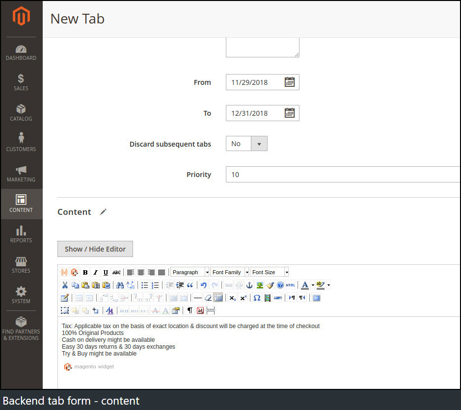 Rule-Based Product Tabs for Magento 2 - Content